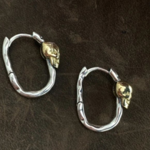 Unique Design Silver and Gold Skull Hoop Oval Earrings - Picture 2 of 4